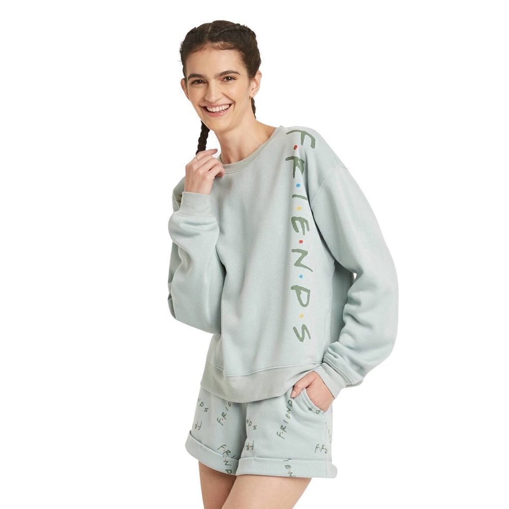 Women's Friends Logo Cropped Graphic Sweatshirt Blue Mist XXL NWT